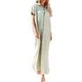 thumbnail image 2 of Women Swimsuit Cover Up Dress Short Sleeve Side Split Button Down Long Shirt Dress Cardigan Maxi Beach Dress, 2 of 9