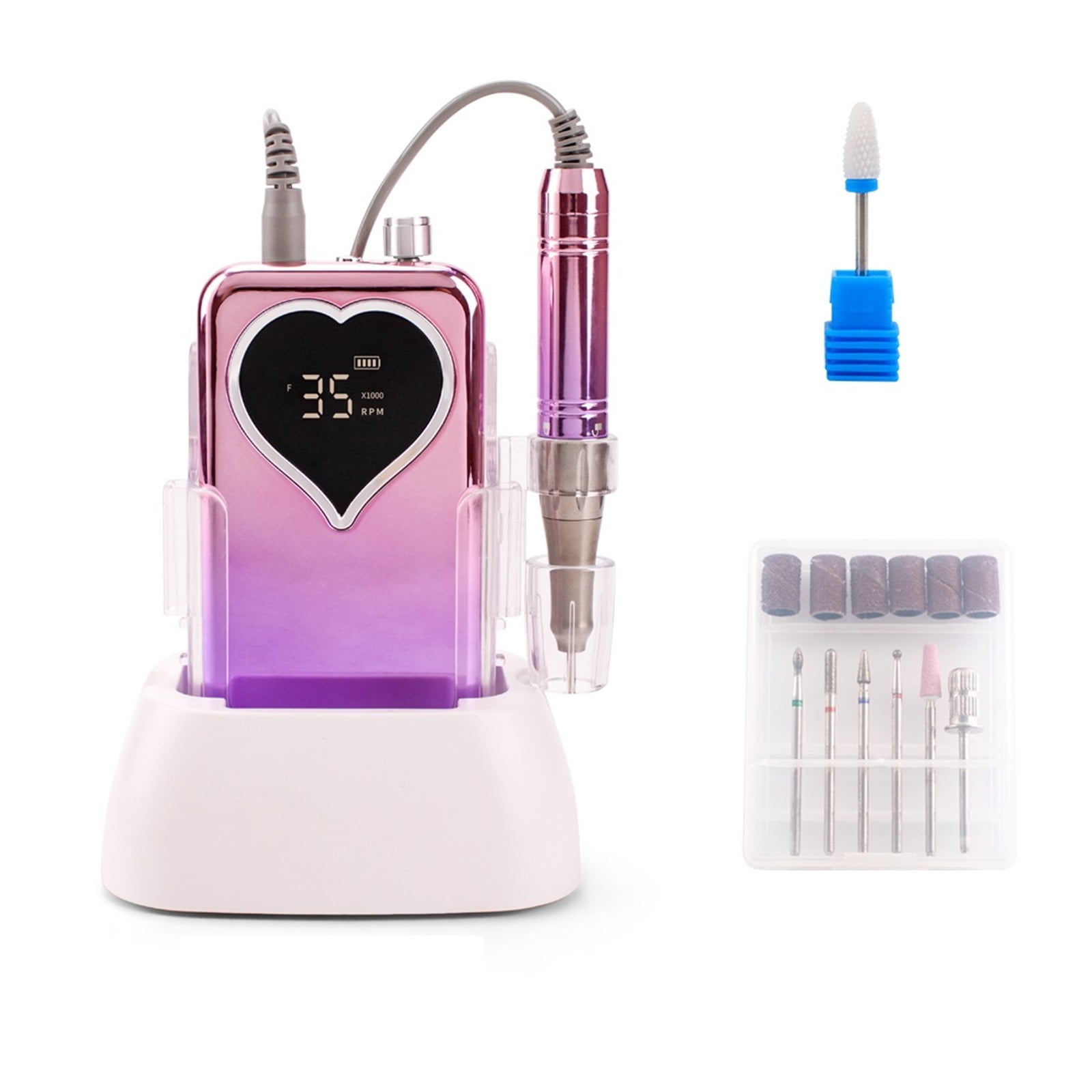 35000RPM Coreless Motor Portable Nail Drill Machine Manicure Polishing Rechargeable Battery Cordless Powerful With Base