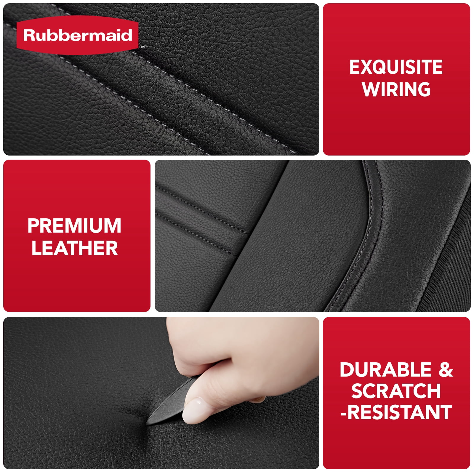 Rubbermaid Leather Car Seat,Sport-Style Car Seat Cover,Breathable,Easy to Clean,Universal Fit for Cars,Trucks and SUVs Black