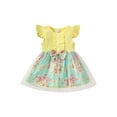 thumbnail image 1 of Seyurigaoka Baby Girl Flying Sleeve Dress, Round Neck Floral Pattern Patchwork Summer A-Line Dress, Two-Layer Hem Dress, 1 of 9