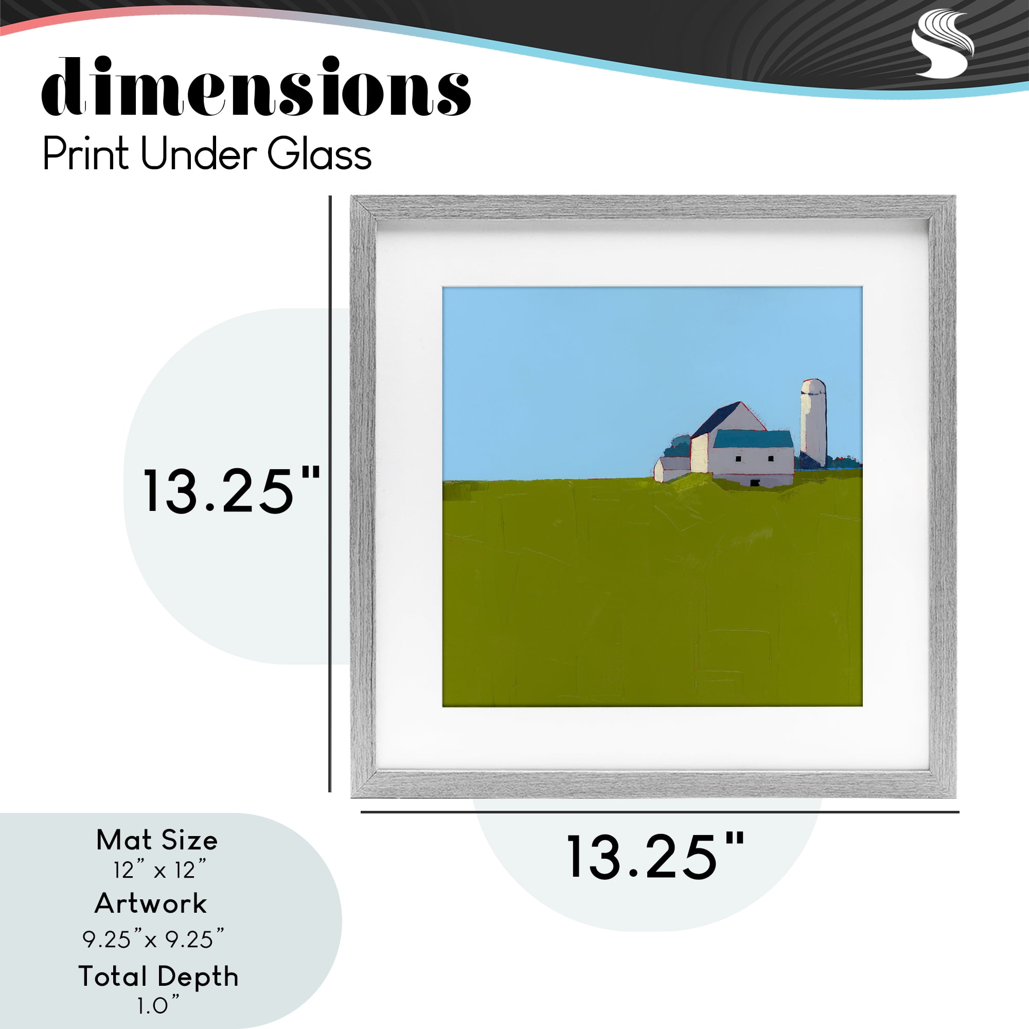 Farmland Silo in Distance Gray Framed Print Under Glass, design by Ruth LaGue