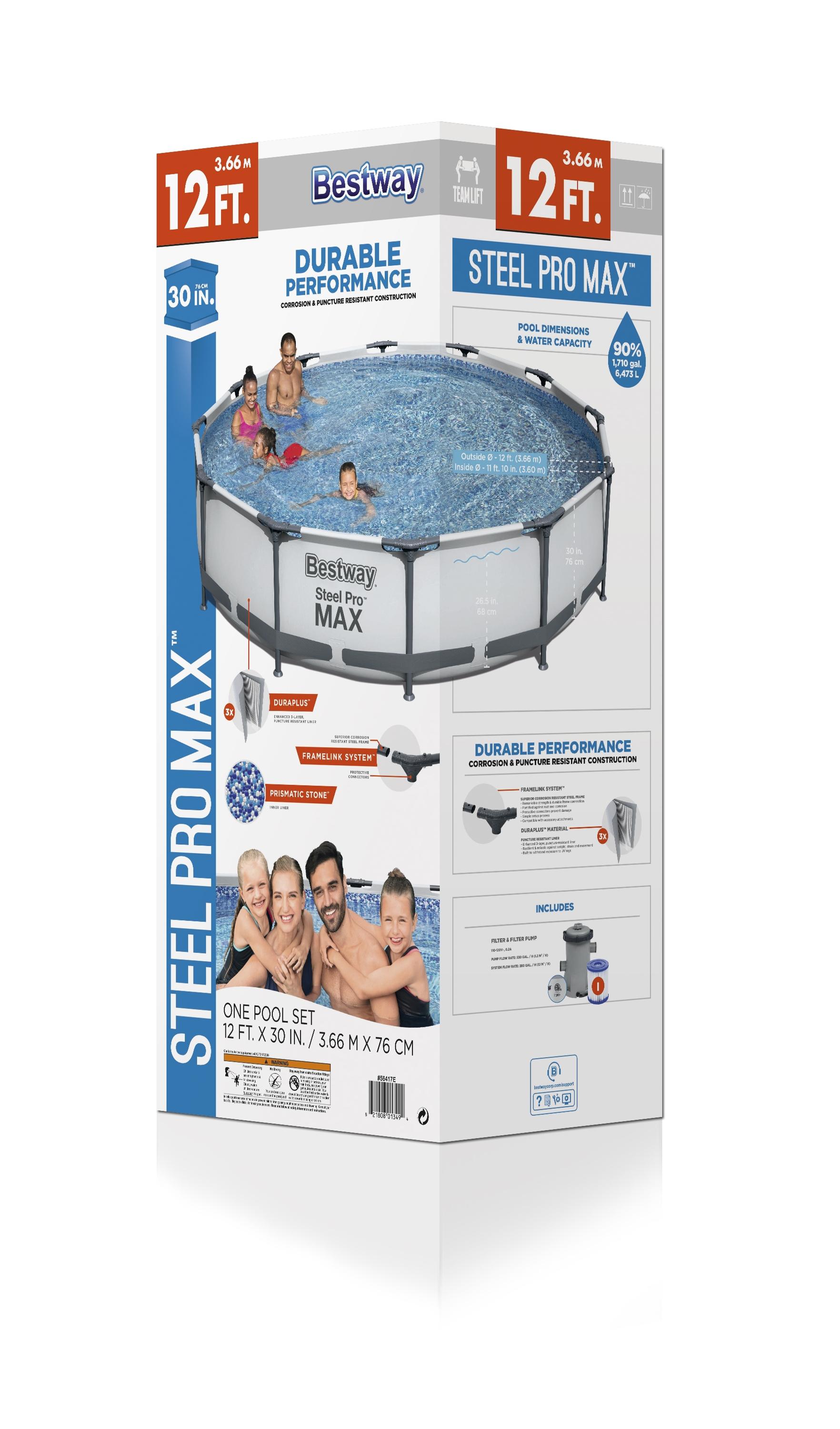Bestway Steel Pro Max Swimming Pool Set with 330 GPH Filter Pump, 12' x 30" - image 3 of 9