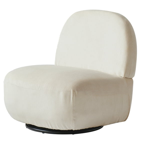 Beige Corduroy Swivel Lounge Chair Modern Design Style Living Room