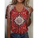 thumbnail image 2 of Top tipo túnica HOTYD para mujer, estampado floral bohemio, cuello en V, hombros descubiertos, 2 of 2