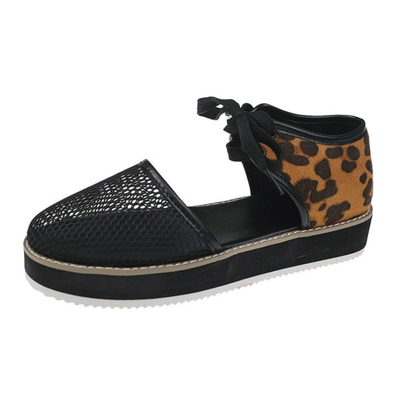 OAVQHLG3B Sandals for Women Women's Shoes Casual Round Toe Fashion Ankle Strap Leopard Print Cutout Lightweight Mesh Mid Heel Sandals