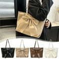 thumbnail image 1 of Bolso de hombro para mujer de gran capacidad - Bolsa de cuero PU, diseño de lazo grande, marrón/blanco/caqui, 29x28x13cm, bolso de viaje de trabajo a la moda – duradero, ligero, versátil, 1 of 7
