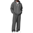 thumbnail image 2 of Babcutegg Mens Outfit Set 2-Piece Zip Up Hooded Sweatshirt and Pants Fall Casual Athletic Clothes Dark Gray Size L, 2 of 8