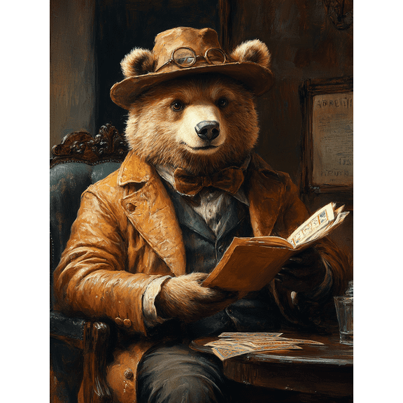 Qisvanset 12x16 Inch Framed Canvas Wall Art Casino Gambling Bear Funny Anthropomorphic Vintage Wall Decor