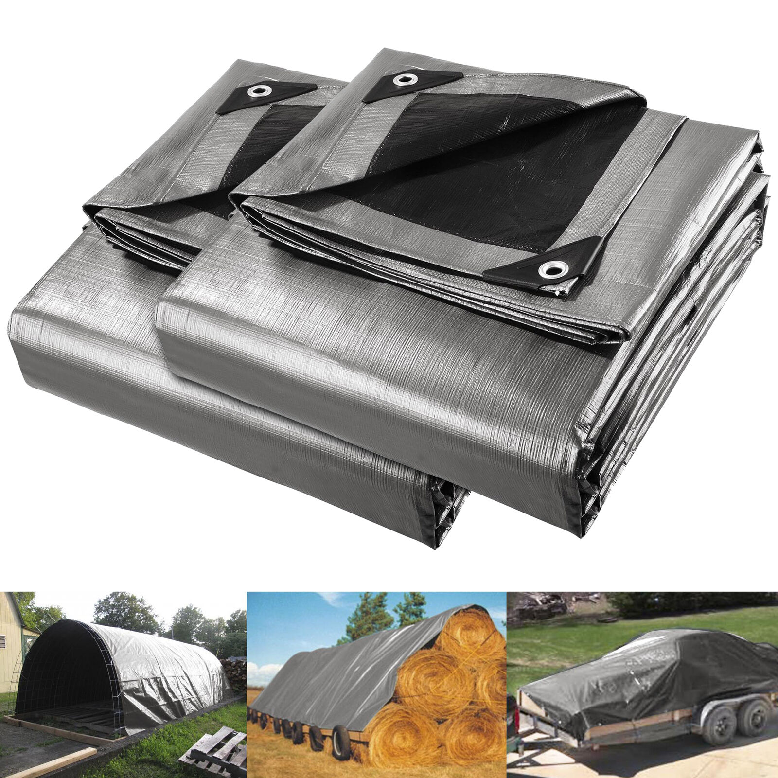 2 Pack 16x20 Ft Waterproof Poly Tarp Heavy Duty 10-mil Tarpaulin Car Cover