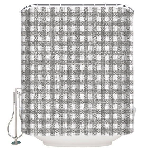 Grey Buffalo Plaid Bathroom Shower Curtains with 12 Hooks Polyester Waterproof Shower Curtain for Stalls and Bathtubs Farmhouse Checked Vintage Geometric Art Decorative Bathroom Curtain 36x78 Inches