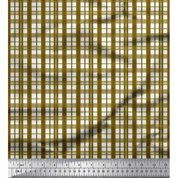 Soimoi Brown Cotton Voile Fabric Plaid Check Printed Craft Fabric by the Yard 42 Inch Wide