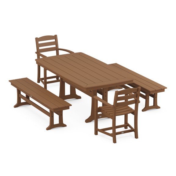 POLYWOOD La Casa Cafe 5-Piece Dining Set with Trestle Legs in Teak