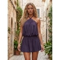 thumbnail image 1 of Women Mini Halter Dress Metal Eyelet Sleeveless Open Back Bubble Dress, 1 of 7