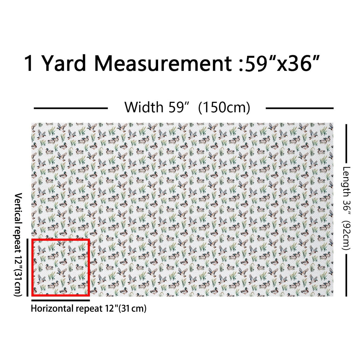 Manfei Wild Mallard Duck Fabric by the Yard (1 Yard), Hunting Theme Decorative Fabric by the Yard, Botanical Grass Leaves DIY Fabric