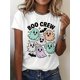 thumbnail image 1 of Halloween T-Shirt - Women'S "Boo Crew" Halloween Graphic T-Shirt - Cute Cartoon Ghosts & Bats Design, Casual Crew Neck Short Sleeve Top for Summer & Spring, White with Black Print, 1 of 6