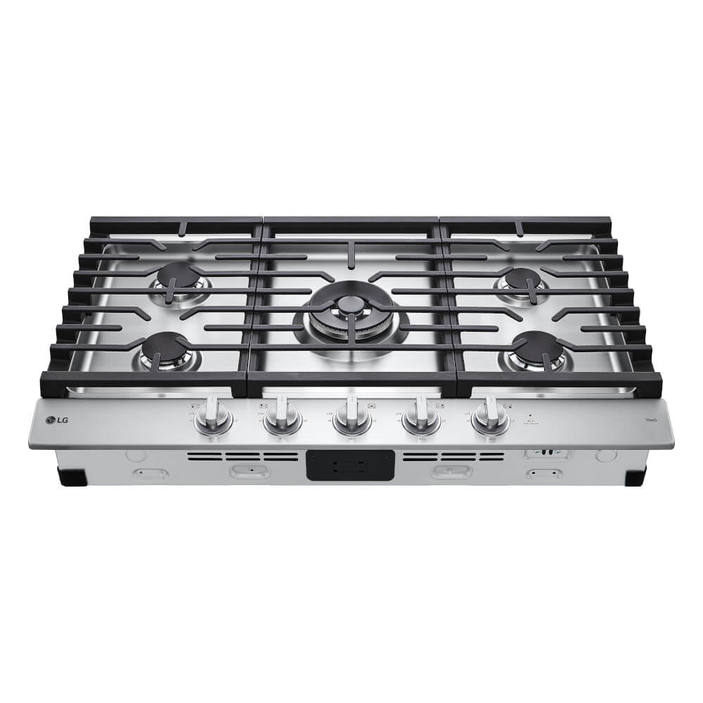 CBGJ3627S 36 Inch Smart Gas Cooktop 22K BTU EasyClean Cooktop Backlit Weighted Knobs ThinQ App