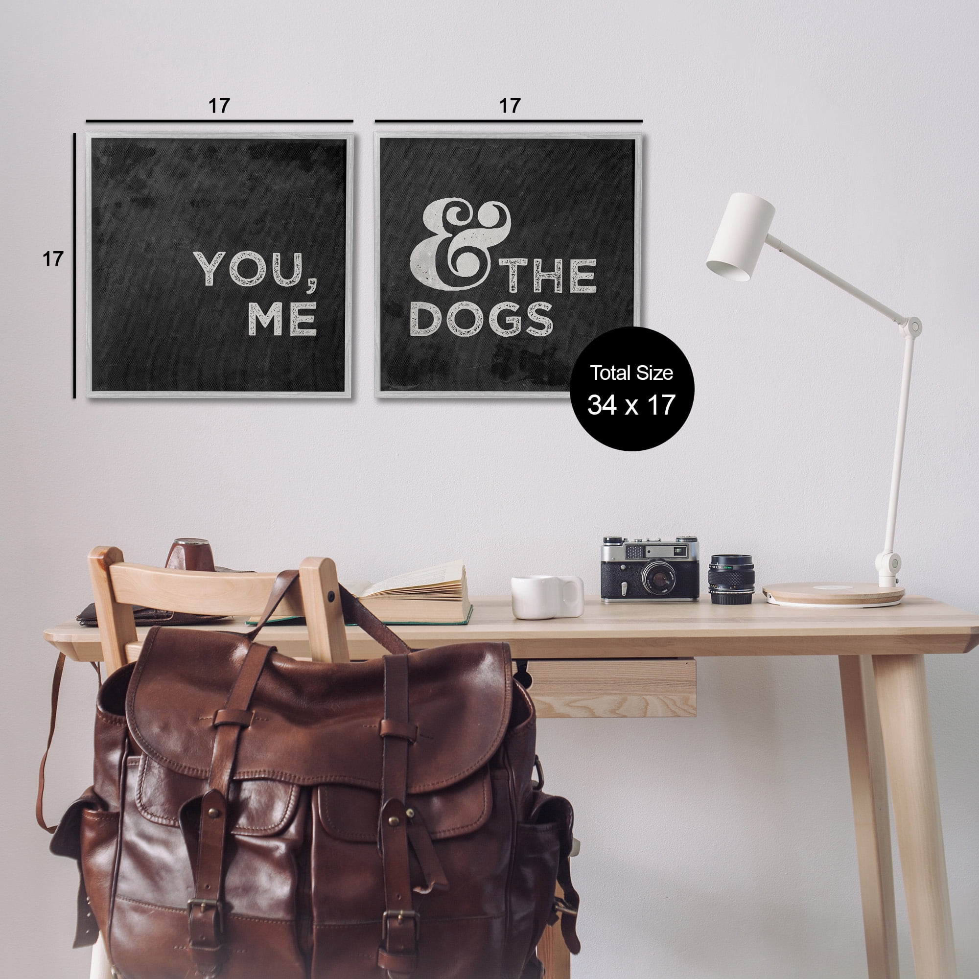 Stupell Industries You Me and the Dogs Family Pet Animals & Insects Painting Gray Framed Art Print Wall Art, 17 x 17, Set of 2