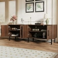 thumbnail image 2 of Functional 4-Door TV Cabinet, Modern Chestnut Entertainment Center with Adjustable Shelves, Cable Management, Iron Legs, Storage for Living Room, Fits 65 Inch TV, 66"x18"x23", Easy Assembly, 2 of 11