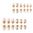 thumbnail image 3 of Set de 24 uñas postizas cortas cuadradas, con puntas francesas de purpurina naranja, uñas acrílicas postizas de otoño con pegamento., 3 of 5