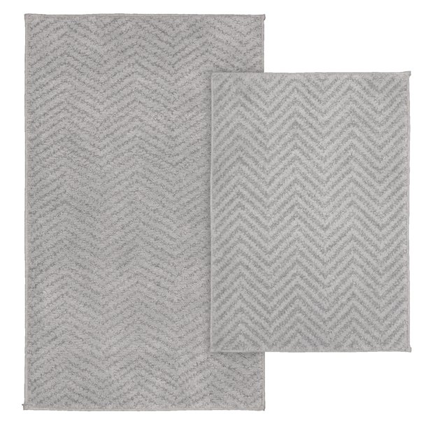 Garland Rug Palazzo 2 Piece Nylon Washable Bathroom Rug Set Silver