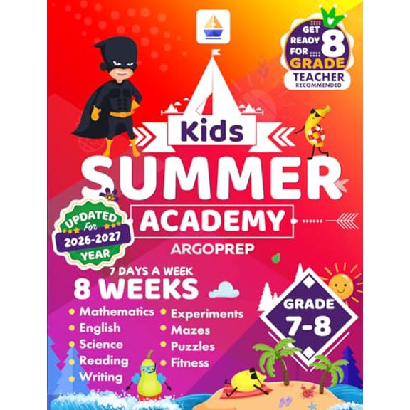 Pre-Owned Kids Summer Academy by ArgoPrep - Grades 7-8: 12 Weeks of Math PAPERBACK 2019