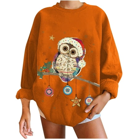 

Shirt Women Owl Print Aesthetics Sweatshirt Long Sleeve Autumn Winter Pullover Tops Comfy Blouse