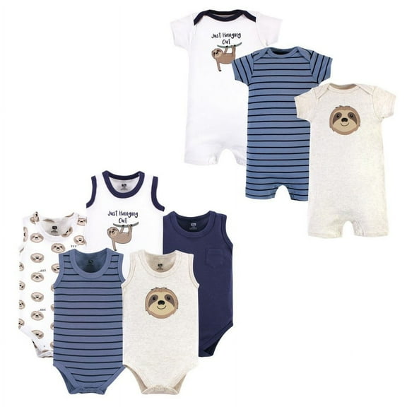 Hudson Baby Infant Boy Cotton Bodysuits and Rompers, 8-Piece, Sloth, 0-3 Months