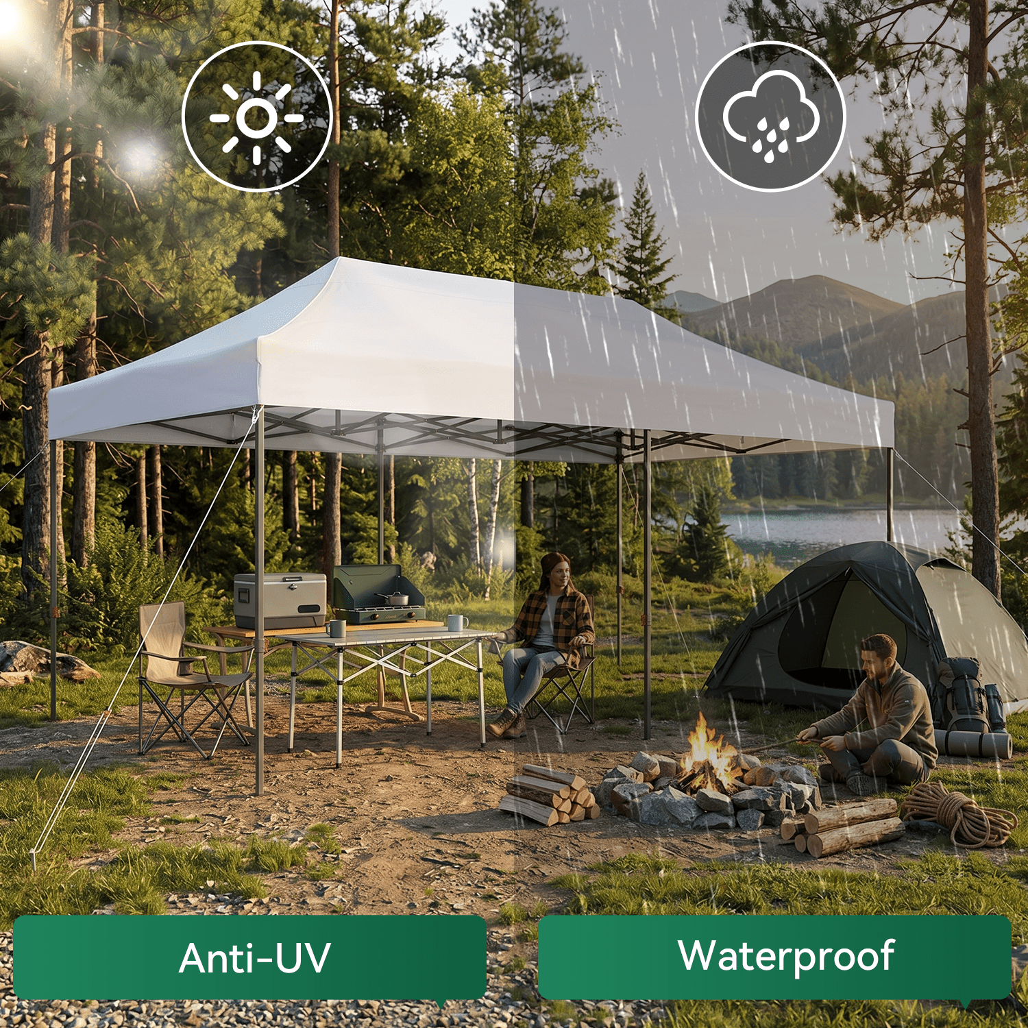 Dateyes 10x15FT Pop Up Canopy, Outdoor Canopy Tent with Carry Bag, Easy Setup Portable Instant Canopy with 4 Sandbags and 8 Stakes for Outdoor Events, Commercial, Beach, Backyard, Lawn, White