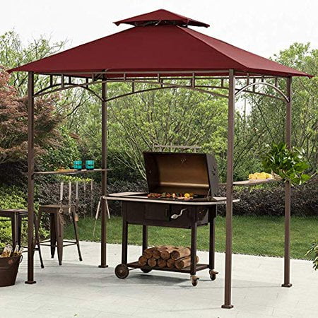 Dark Green Ontheway 5FT x 8FT Double Tiered Replacement Canopy Grill BBQ Gazebo Roof Top Gazebo Replacement Canopy Roof