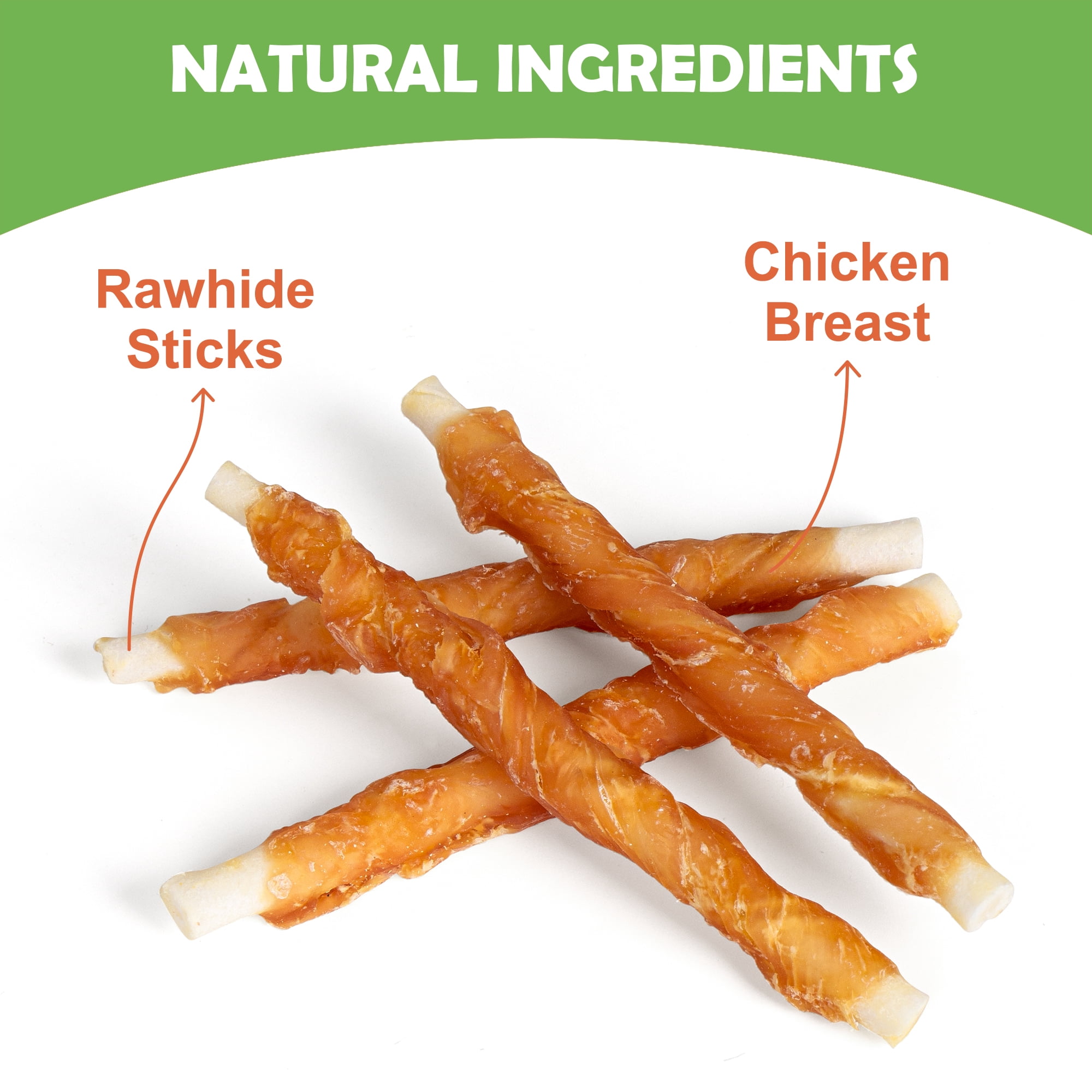 MON2SUN Dog Treats, 5 inch Rawhide Twist Chicken Hide Sticks, Suitable for Puppy and Small Dogs, 14 oz