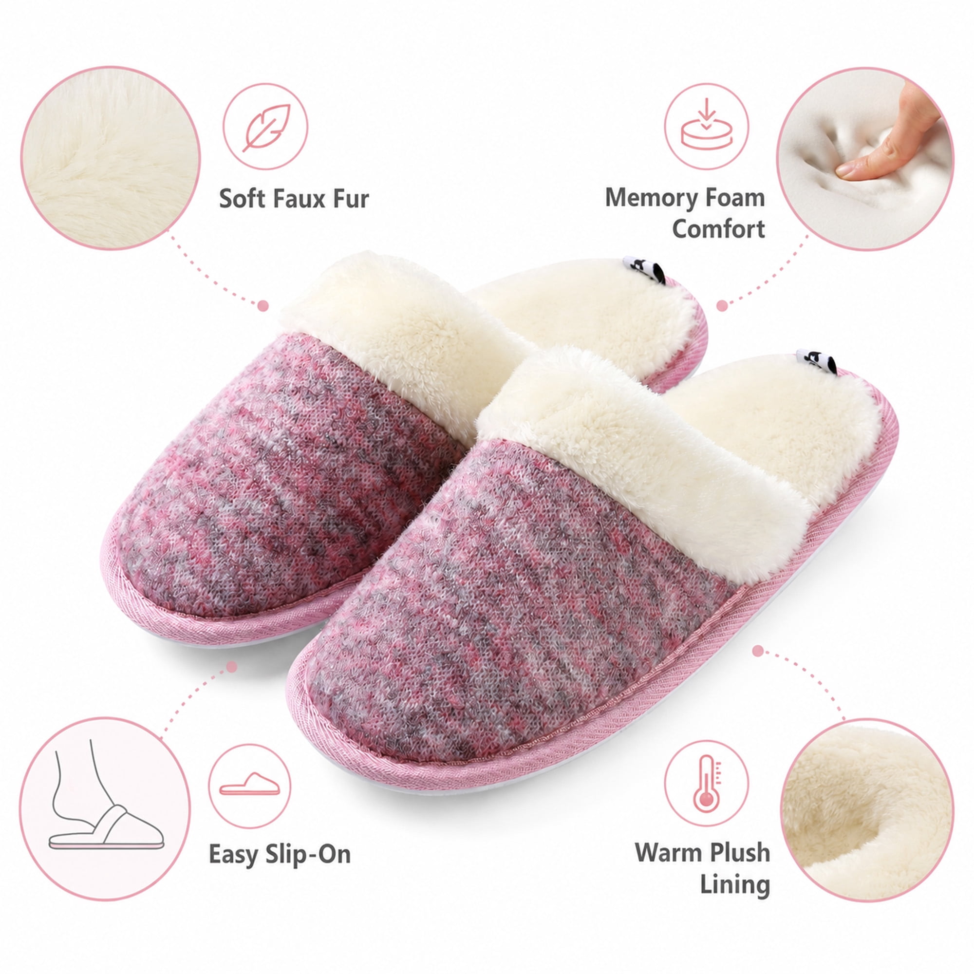 Aerusi Women’s Memory Foam House Slippers, Soft Plush Indoor Outdoor Scuff Shoes with Non-Slip Sole, Purple
