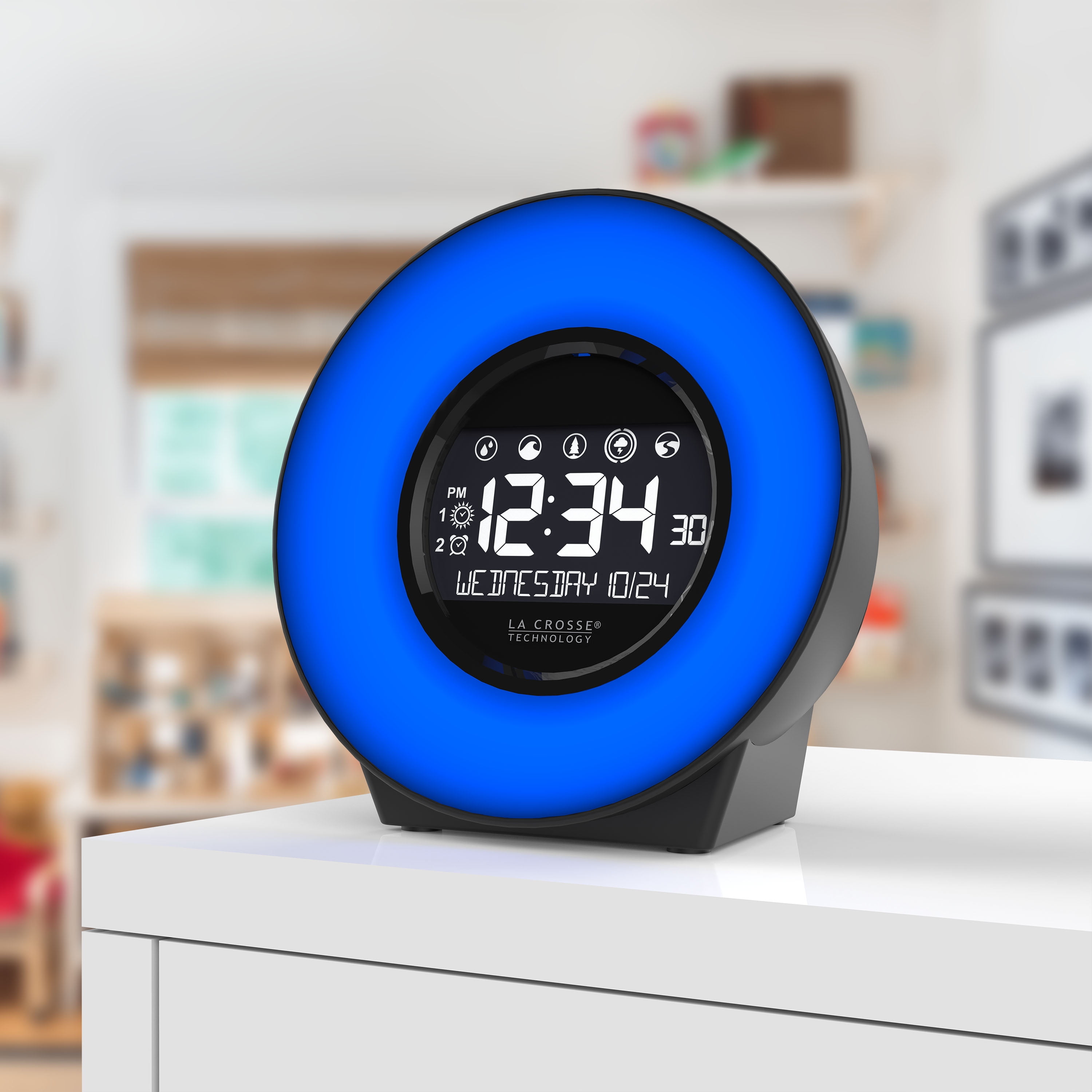 La Crosse Technology Digital Mood Light Bedside Round Alarm Clock, C83117