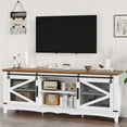thumbnail image 5 of 75" Rustic TV Stand for Living Room with Barn Doors - Farmhouse Entertainment Center for 75 Inch TV, Heavy Duty Media Console with Open Shelves (White & Brown), 5 of 8