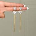 thumbnail image 3 of Sunyeur Heart Dangle Drop 14K Gold Plated Long Chain Tassel Earrings for Women, Valentine Statement Love Fringe Earing Dangling Wedding Prom Fashion Jewelry Gift, 3 of 5