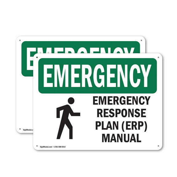 (2 Pack) Response Plan (ERP) Manual With Symbol OSHA Emergency Sign 10 Inch X 7 Inch Indoor / Outdoor Rust-Free Aluminum Metal Signs for Workplace, Workshop, and Construction Site, Made