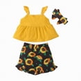 thumbnail image 4 of Xyant Toddler Baby Girl Clothes Summer Outfits Ruffle Sleeveless Linen Tank Top Flower Shorts Headband 3 Pcs Set (Yellow,12-18 Months), 4 of 7