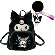 BITIGTR Kawaii Cartoon Kuromi Backpack, Anime Kuromi Plush Backpack Cute Mini Girls Backpacks Fluffy Schoolbag for Girls Kids