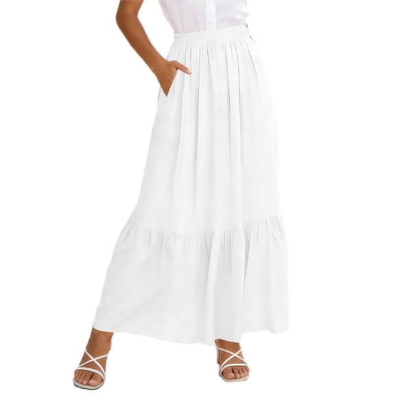 biudgviw Women's Maxi Skirt Casual Elastic Waist Tiered A-Line Skirt Summer Boho Flowy Long Skirts with Pockets for Beach Travel