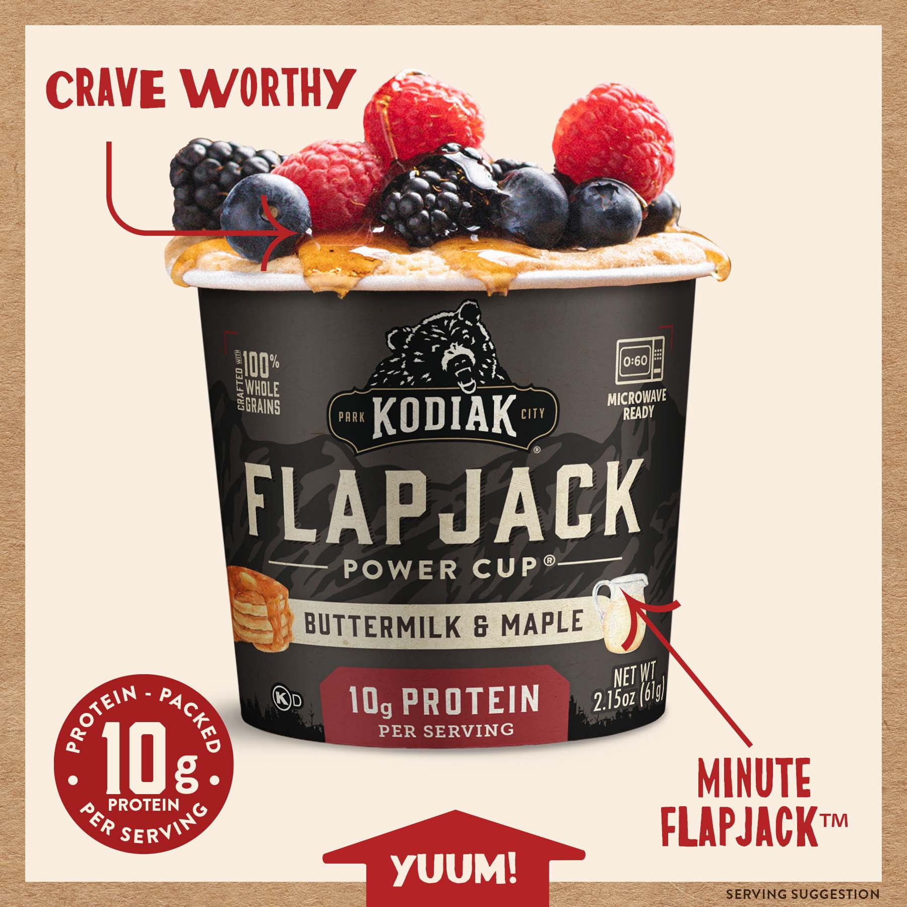 (4 pack) Kodiak Protein-Packed Buttermilk and Maple Pancake Cup, 2.15 oz