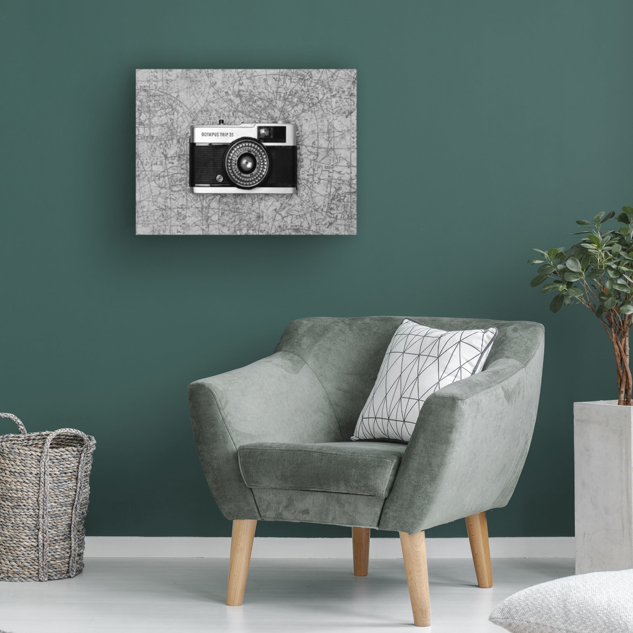 Canvas Wall Art - Tom Quartermaine 'Black and White Camera on Map' Wall Art for Living Room, Bedroom, or Office Décor by Trademark Fine Art - 24 x 18 Inches