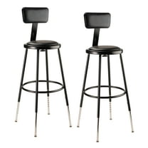 (Pack of 2) NPS 25 -33" Height Adjustable Heavy Duty Vinyl Padded Steel Stool With Backrest, Black