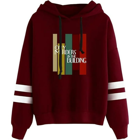 Only Murders In The Building Merch Hoodie Unisex Pocketless Double-bar Sleeve Casual Sweatshirt,2XS,Red