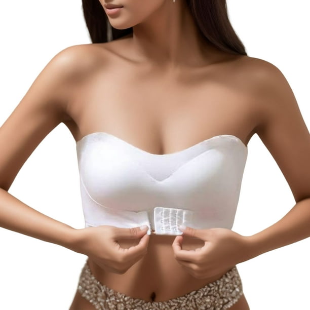 nsendm Female Underwear Adult Tape Bras Lift for Women Women Lingerie  Strapless Front Buckle Lift Bra Wire Slip Push Up Bandeau Bra Boobs  Tape(White, XL) 
