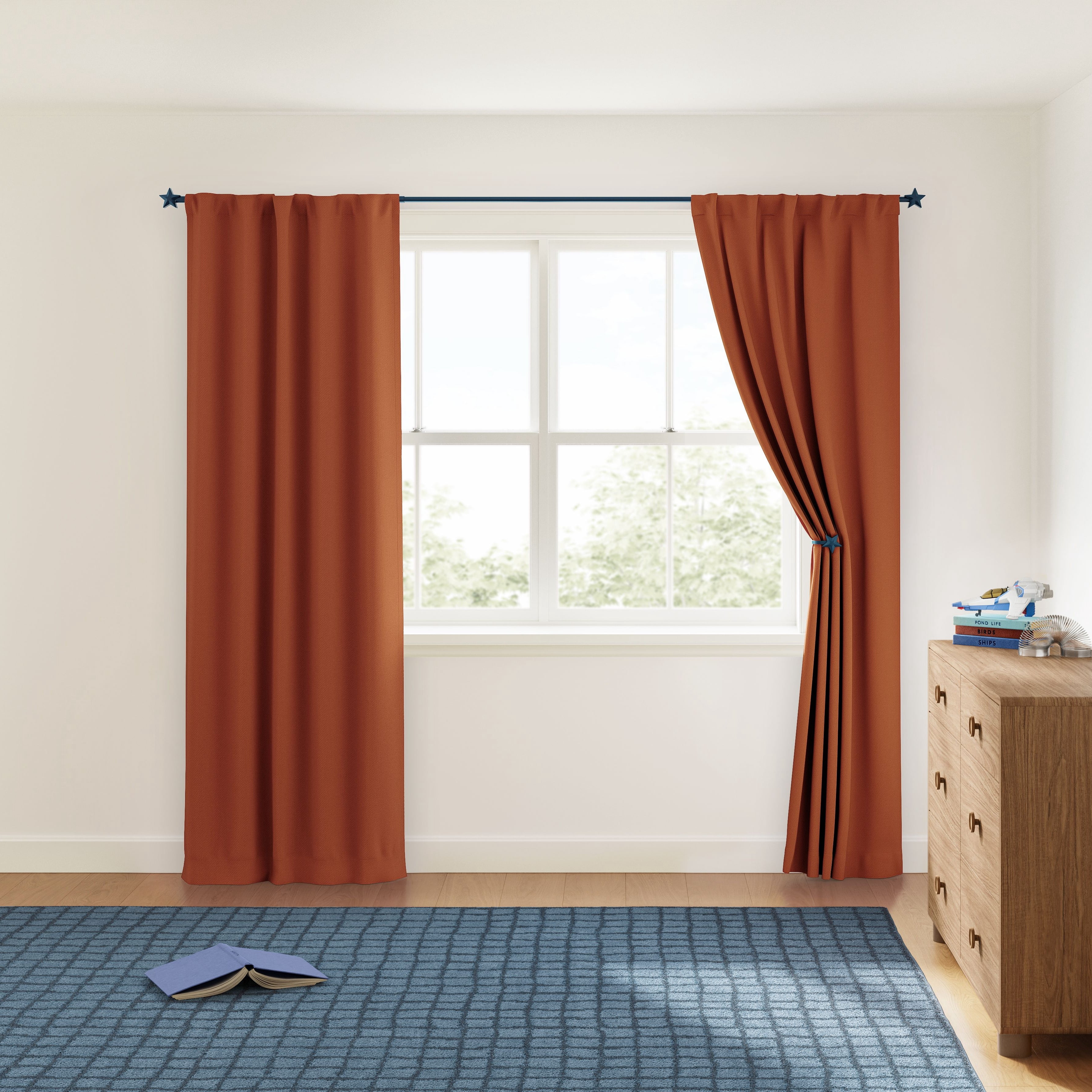 Mainstays Kids Orange Solid Blackout Rod Pocket with Back Tabs Curtain Panel Pair, Set of 2, 30" W x 95" L