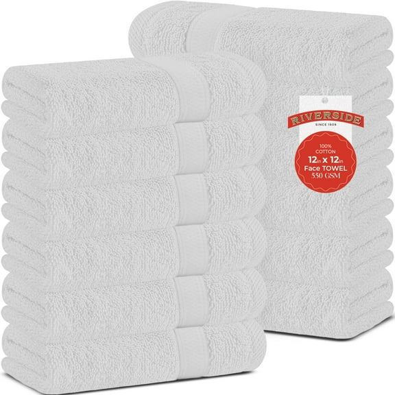 RIVERSIDE 12-Pack Cotton Face Towels 12x12 Ultra Soft & Absorbent Wash Cloths for Body and Face - White