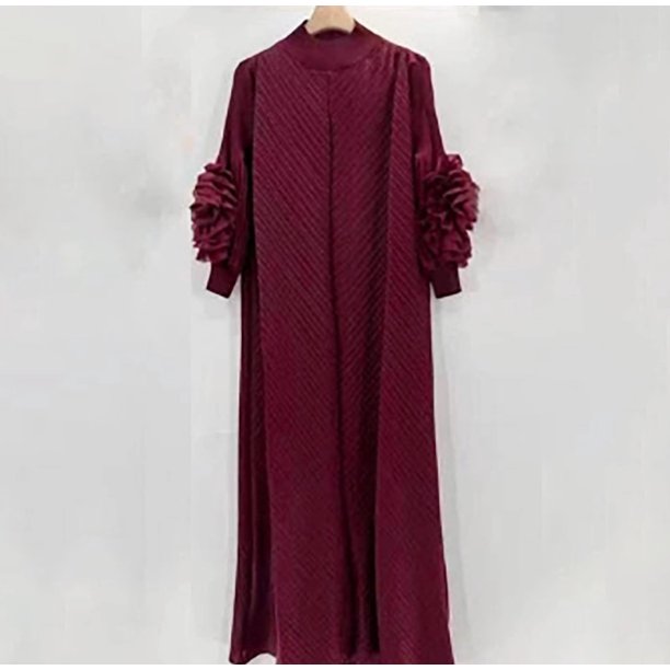 New Style Oversize Pleated Dress Round Neck Spliced Fungus Full Sleeve Long Dresses for Women 2023 New Spring ClothesOne Size Gao Jinjia LED