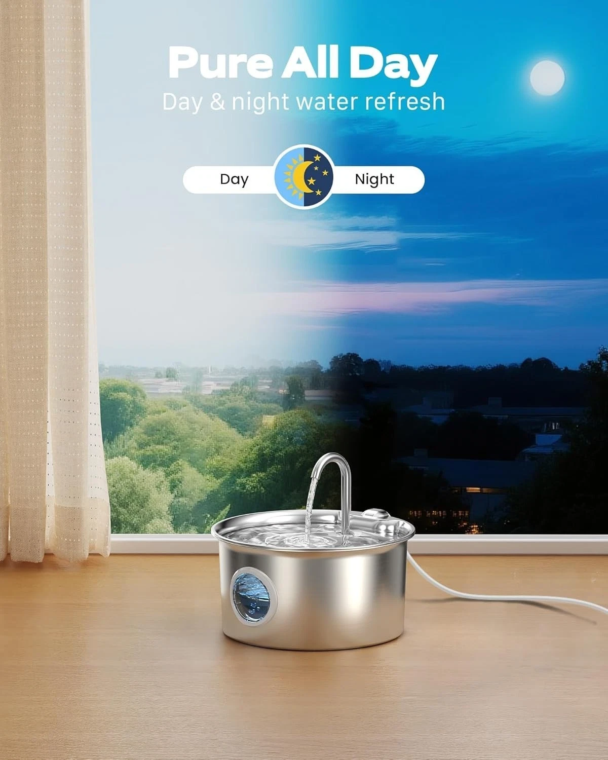 DFS Stainless Steel Pet Automatic Water Fountain, 108oz/3.2L Large Capacity and Ultra-Quiet Pet Drinking Dispenser Includes 2 Replacement Filters & Sponges for Cats & Dogs
