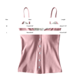 thumbnail image 3 of Weikingp Ladies Soft Stretch Ribbed Lace Trim Cami Tank Top, Thin Spaghetti Straps V Neck Decor Button Slim Casual Camisole, Basic Layering Sleeveless Shirt for Daily Office Wear Pink, 3 of 6
