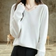 thumbnail image 2 of HAiming Women Sweater V Neck Long Sleeve Casual Solid Color Soft Pullover Blouse Loose Trendy Clothes, 2 of 6