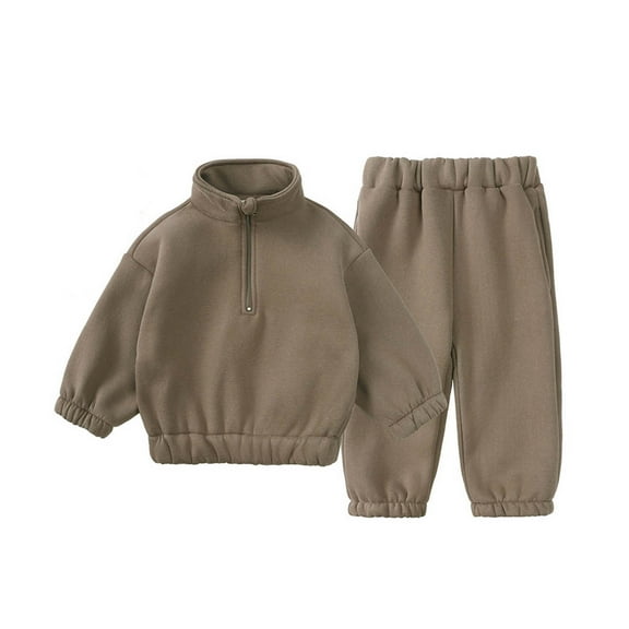 Avrntaa Toddler Kids Fall Sweatsuit Sets Solid Zip Stand Collar Sweatshirt Warm Jogger Pant Lounge Outfits for 9M-7Y